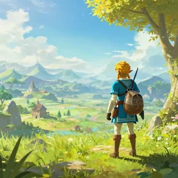 detailed scenery from the legend of zelda breath of the wild, breath of the wild art style.
