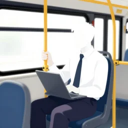 a white collar hamburger office worker riding the bus to work