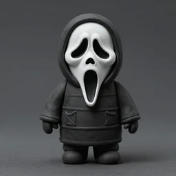 plasticine figure of a cute ghostface from scream movie, 8 k, hdr, artstation trend, photo studio, professional illumination