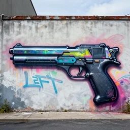cool style graffiti on a cyberpunk gun that says left