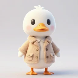 cute white duck portrait, sanrio, dapper, wool coat, animal crossing style, plain background, volumetric lighting, rtx, 4 k render, unreal engine 5