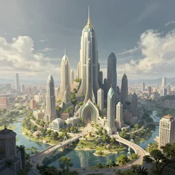 matte painting of a beautiful utopian city, digital art, trending on artstation