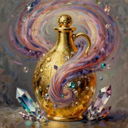 golden flask, colored tornado, crystals, greg rutkowski, john singer sargent, trending on artstation, oil painting, intricate