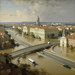 a baroque painting of a flooded highway interchange, architecture