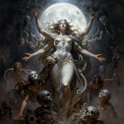 goddess, masterpiece ,  cinematic, powerful, moon beams dramatic light, highly, intricate elements, hollow souls, detailed, digital painting, artstation, concept art, sharp focus, illustration, dynamic by Edgar Maxence and Ross Tran and Michael Whelan art by Livia Prima and Tom bagshow and Mitch Foust, Frank frazetta