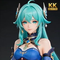 portrait of a beautiful girl with turquoise hair and a blue dress, intricate jewelry, genshin impact, realistic anime, sharp focus, octane render, trending on artstation, 8k