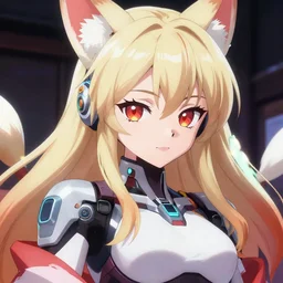 A close-up anime portrait of a beautiful cybernetic kitsune woman by Sakimichan, trending on artstation, digital art, SFW version, 4k, masterpiece