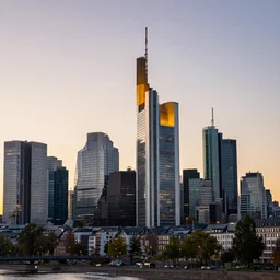 frankfurt skyline at sunset, highly detailed, 8 k