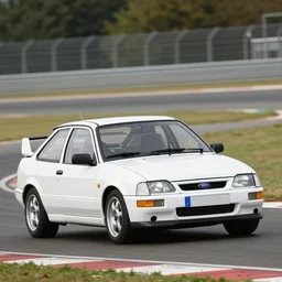 a 1 9 9 2 ford escort rs cosworth driving on a race track