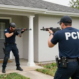 fbi entering a house while shooting, ak 4 7, ultra realistic