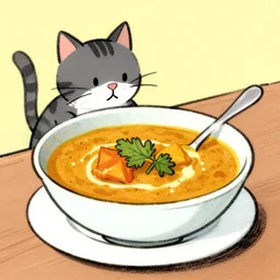 cat soup curry in the style of quentin blake