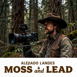 First official image from Alejandro Landes' new western film Moss and Lead. Filmed by Jasper Wolf on ALEXA Mini, Vantage One T1 lens in Oregon's Siuslaw National Forest. Starring Gleeson. Cinematography, contrast, nighttime.