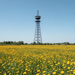 Just a tower in a field of flowers