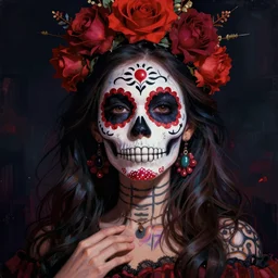 illustration of a sugar skull day of the dead girl, art by igor scherbakov