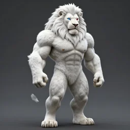 a handsome muscular bodybuilding anthropomorphic male lion, white fur, blue right eye, red left eye, unreal engine, full body pose,
