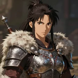 headshot portrait of an anime barbarian woman, plated fur leather armor, chest plate, highly detailed, muscular, very beautiful face, digital art, pixiv fanbox, trending on artstation, ray tracing, volumetric lighting, sharp focus, by greg rutkowski, wlop, miyazaki hayao