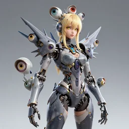 a highly detailed blonde model girl with multiple eyes and spikes, limbs by alex gray, android jones, karol bak, ayami kojima, artgerm, concept art, sharp angles, robot, 3 d, octane render, 8 k, unreal engine