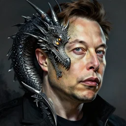 elon musk is twoface one face side has dragonskin fantasy sharp focus intricate elegant digital painting