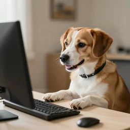 a dog using a computer