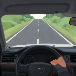 car driver is asleep. the road goes straight.