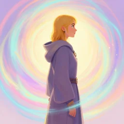 side profile portrait, medium shot, imogen poots, cleric, gloomhaven, colorful swirly magic ripples, pastel colours, by greg manchess, huang guangjian, sachin teng, greg rutkowski, jesper ejsing, ilya kuvshinov