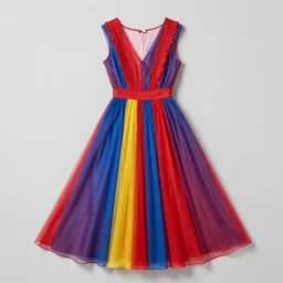 A beautiful dress colored (((((red))))), blue, yellow