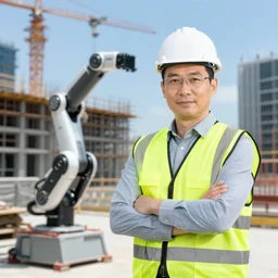 robot in construction, architect portrait