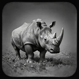 wet plate photography, sitting rhinoceros by beksinski
