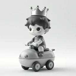 black and white retro futuristic small boy wearing crown riding on the back of a large pig by syd mead, matte painting, geometric shapes