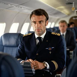Emmanuel Macron as a plane captain in American Psycho (1999)