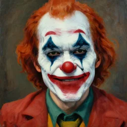 a clown with a melting face, close up, horror painting
