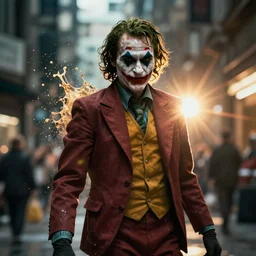 the joker in gears of war, splash art, movie still, cinematic lighting, dramatic, octane render, long lens, shallow depth of field, bokeh, anamorphic lens flare, 8 k, hyper detailed, 3 5 mm film grain