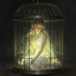 Melancholic image of a beautiful glowing fairy trapped inside a metal birdcage, moody dynamic lighting, very very intricate, very very elegant, highly detailed, digital painting, artstation, HR GIGER, Hieronymus Bosch, Francis Bacon, concept art, smooth, very beautiful, sharp focus, illustration, art by artgerm and greg rutkowski and alphonse mucha