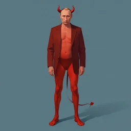 a post - minimalism portrait of putin as the devil with very long legs vibrant color scheme, highly detailed, in the style of romanticism, cinematic, artstation, moebius, greg rutkowski