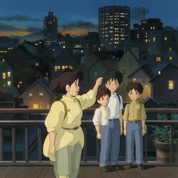 a city at night, 4 k, studio ghibli