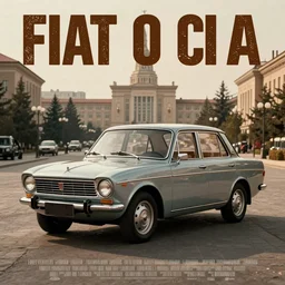 @fiat 124 berlina@ in soviet city. Film poster. Epic cinematic