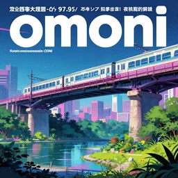 1 9 7 9 omni magazine cover of train bridge going above a park in osaka. cyberpunk style by vincent di fate