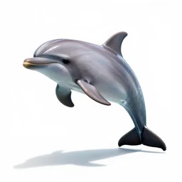 crystal dolphin, photorealistic wildlife photography, full body, isolated on a pure white background, centered, entire subject in frame, sharp focus, soft studio lighting