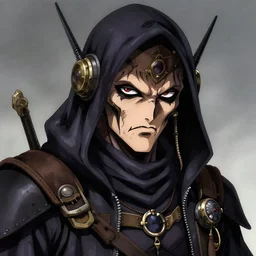 Portrait of a Grim Reaper man wearing a , dieselpunk, defined facial features, highly detailed, artstation, official artbook, official Studio Trigger anime screenshot, by Tetsuya Sakurai and Akihito Satou