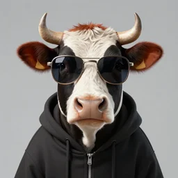 a cool jazzy cow wearing sunglasses and a hoodie