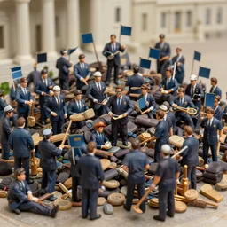 ultra detailed hyper realistic deep focus smooth artstation wlop intricate highly detailed award winning custodian sweeping congressmen into a pile
