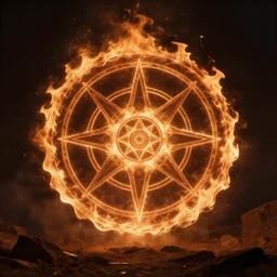 dramatic chiaroscuro painting of an esoteric symbol, glowing with strange power. it is surrounded by a ring of flames, but remains untouched.