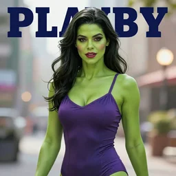 The She-Hulk Centerfold Playboy Magazine, beautiful aesthetic, photorealistic, volumetric lighting, hyperrealistic, octane render, HDR, photorealistic, bokeh
