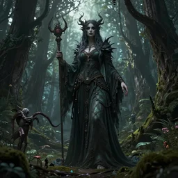 highly detailed creepy forest mother mage, stephen bliss, unreal engine, fantasy art by greg rutkowski, loish, rhads, ferdinand knab, makoto shinkai and lois van baarle, ilya kuvshinov, rossdraws, tom bagshaw, global illumination, radiant light, detailed and intricate environment