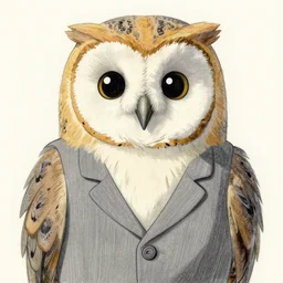 a shoot of a cute anthropomorphic barn owl wearing a suit in a Studio Ghibli movie,pencil art by Studio Ghibli,colored by Studio Ghibli,symetric face and body