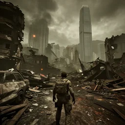 Hong Kong in ruins post-nuclear war in Fallout 4, in game screenshot