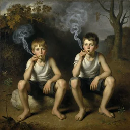 couple of kids chillin, smokin'some reefer by hieronymus bosch, oil, canvas