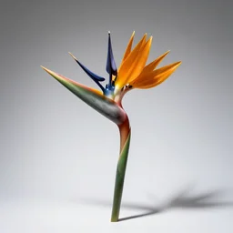 spotted bird of paradise flower, studio photography, full body, isolated on a pure white background, centered, entire subject in frame, sharp focus, soft studio lighting