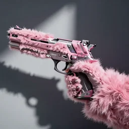 a girl's gun made with pink fur, cyberpunk, fashion style, hyperdetailed, artstation