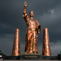 photo of the statue of harmony as an asian in china, copper cladding